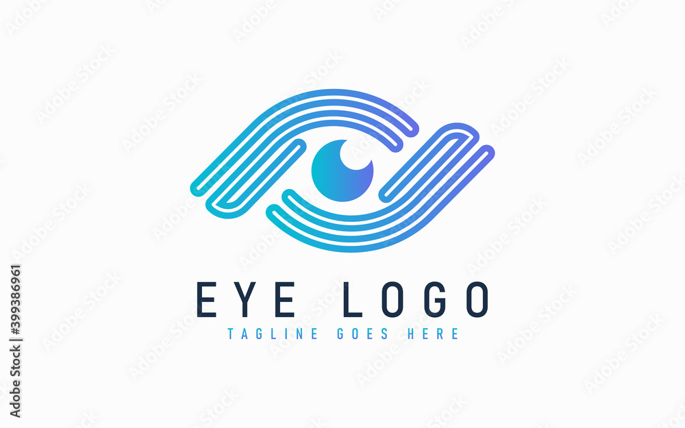 Fototapeta premium Abstract Blue Eye Logo With Geometric Lines Combination.