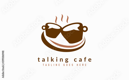 Coffee Cup with Chat Bubble Inside Logo Design. Cafeteria Logo Design.