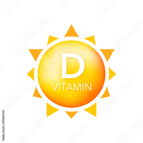 Vitamin D in sun on white backdrop. UV elements. Vector illustration.