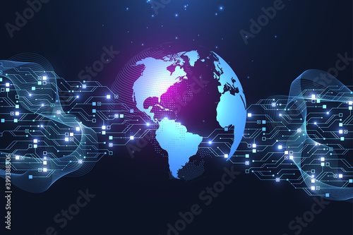 Circuit board design background. Abstract communication circuit board technology background with hi-tech digital data connection system. Abstract computer electronic background. Vector illustration.