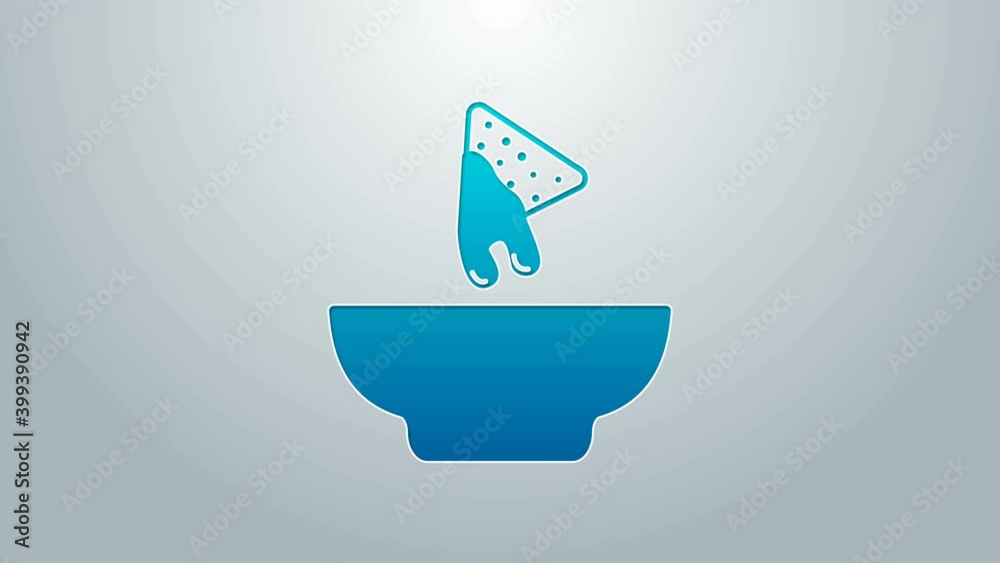 Blue line Nachos in plate icon isolated on grey background. Tortilla chips or nachos tortillas. Traditional mexican fast food. 4K Video motion graphic animation Blue line Nachos in plate icon isolated on grey background. Tortilla chips or nachos tortillas. Traditional mexican fast food. 4K Video motion graphic animation
