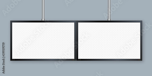Flat monitor wall. Perspective vector. Vector icon. Media technology. Blank screen isolated. Black frame.