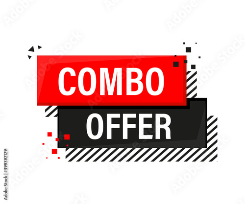 Combo offers feedback megaphone red banner in 3D style on white background. Vector illustration.