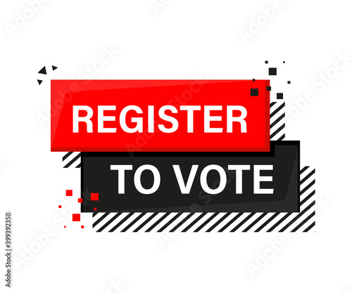 Register to vote megaphone yellow banner in 3D style on white background. Vector illustration.