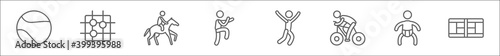 outline set of sport line icons. linear vector icons such as tennis ball, go game, horse racing, aikido, marathon, cycling, sumo, tennis court