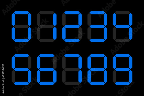 collection of blue digital clock number. Electronic Counter, calculator number. Vector illustration.