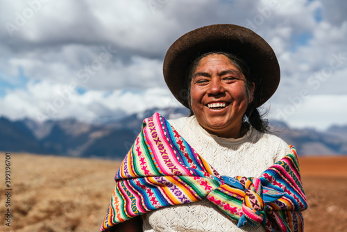 indigenous woman in the Andes mountains photo