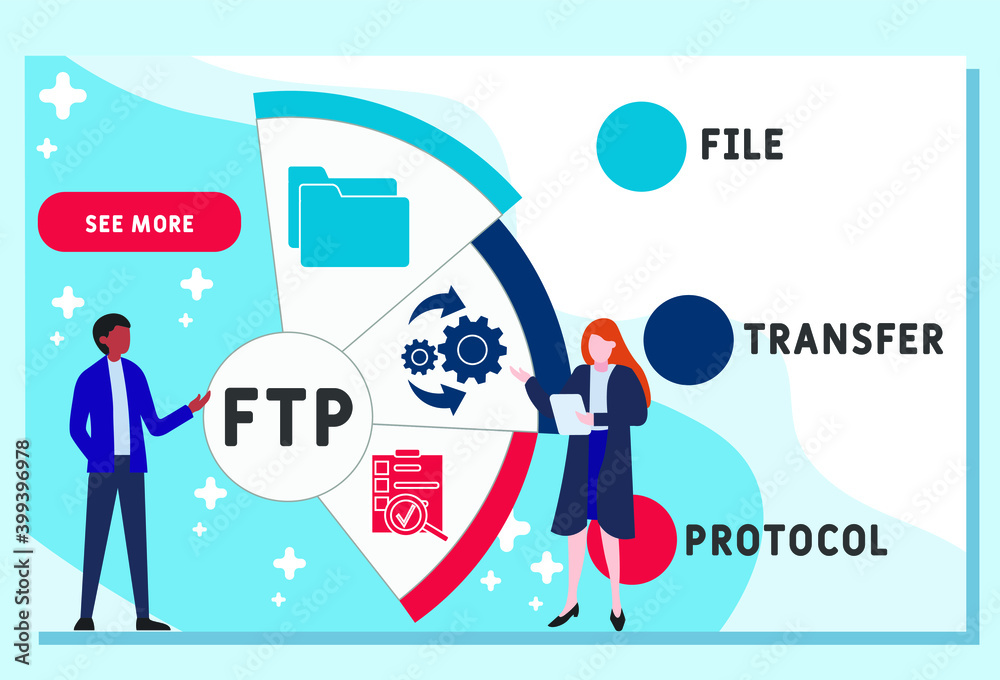 Vector website design template . FTP - File Transfer Protocol  acronym. business concept background. illustration for website banner, marketing materials, business presentation, online advertising. 
