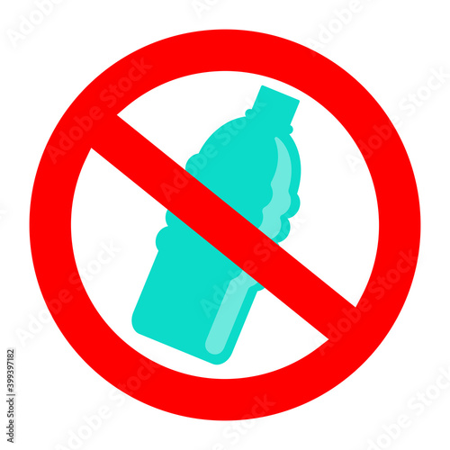 Prohibition or ban sign with disposable blue plastic bottle. Plastic Free concept, stop using plastic vector illustration	