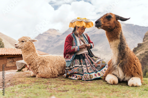 Portrait of traditional peruvian woman photo
