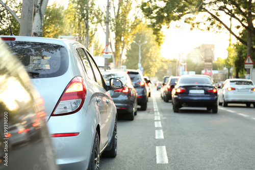 Cars in traffic jam on city street, closeup © New Africa