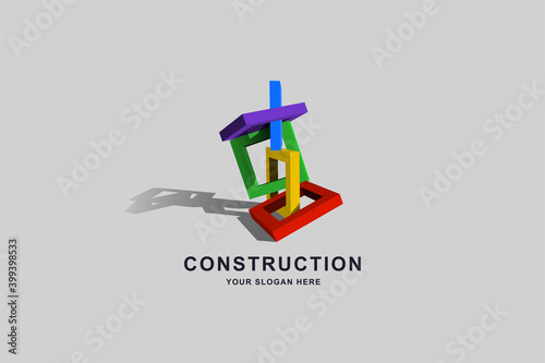 Construction buildings or 3D box frame square logo design template