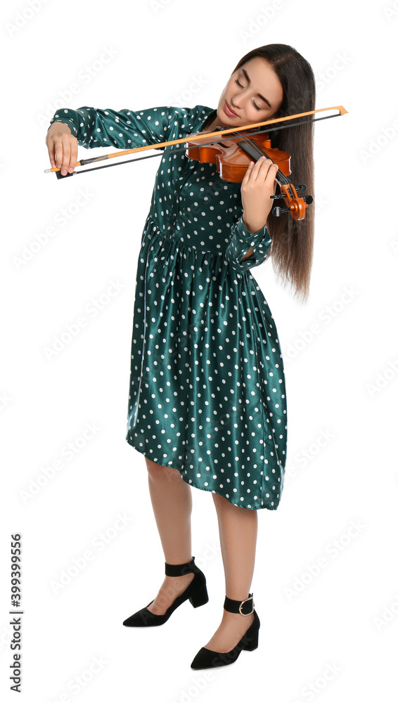 Beautiful woman playing violin on white background Beautiful woman playing violin on white background