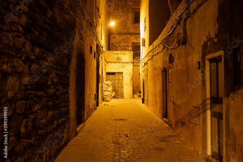 Essaouira, Morroco, Africa - April 29, 2019: Night in Essaouita's alleys