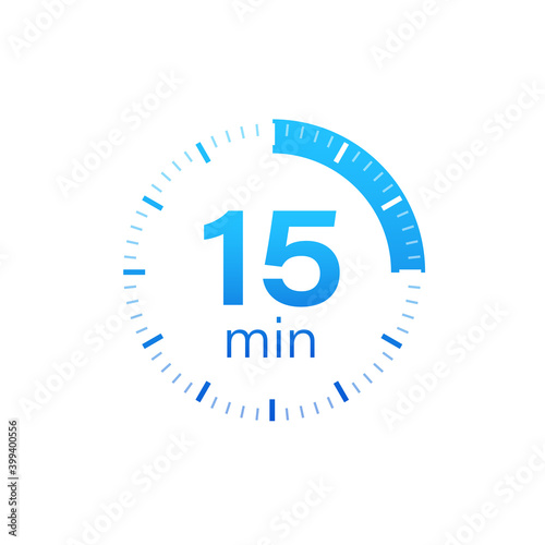 The 15 minutes, stopwatch vector icon. Stopwatch icon in flat style on a white background. Vector stock illustration.