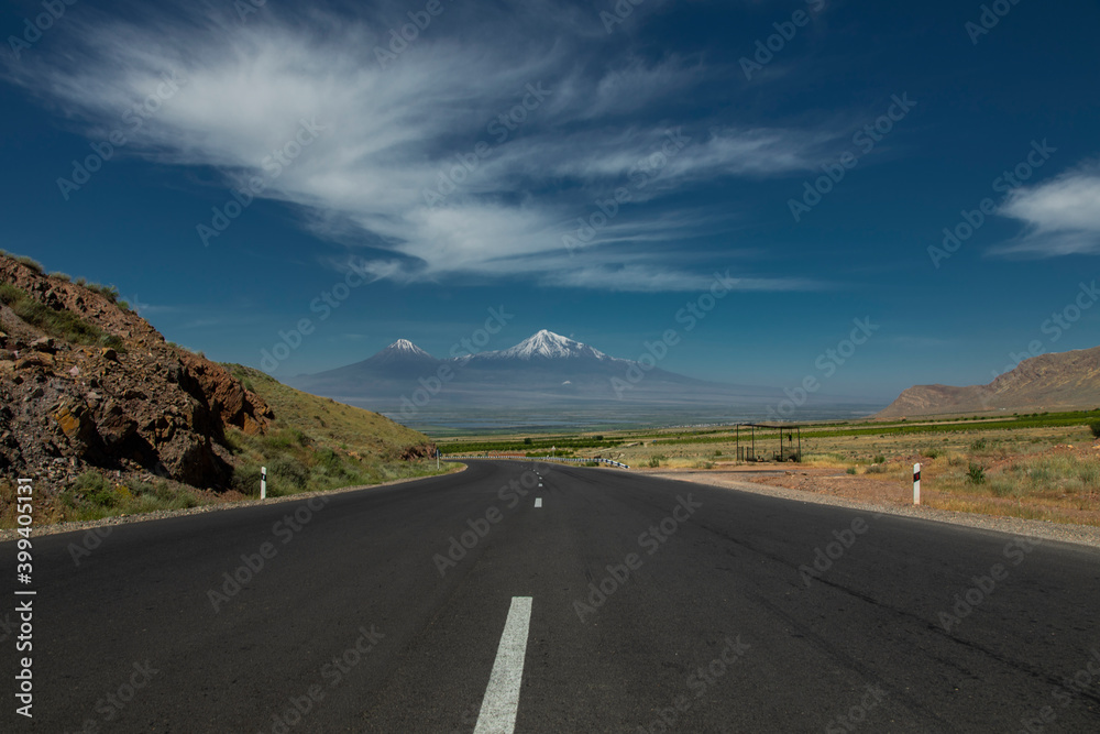 the road and Ararat mountain