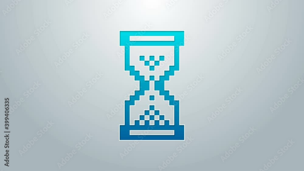 Blue line Hourglass pixel with flowing sand icon isolated on grey background. Sand clock sign. Business and time management concept. 4K Video motion graphic animation Blue line Hourglass pixel with flowing sand icon isolated on grey background. Sand clock sign. Business and time management concept. 4K Video motion graphic animation