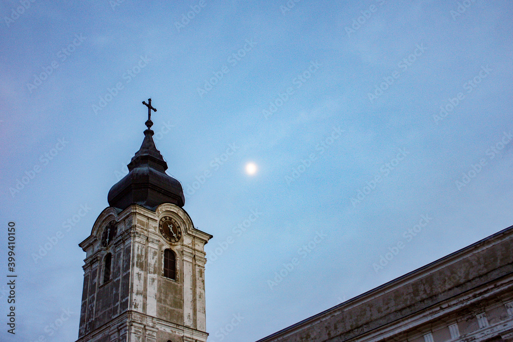 tower of the church and the moon