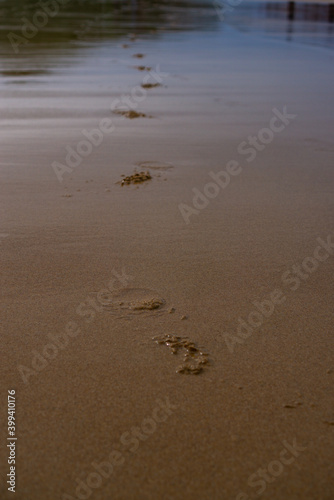 Foot print on wet sand