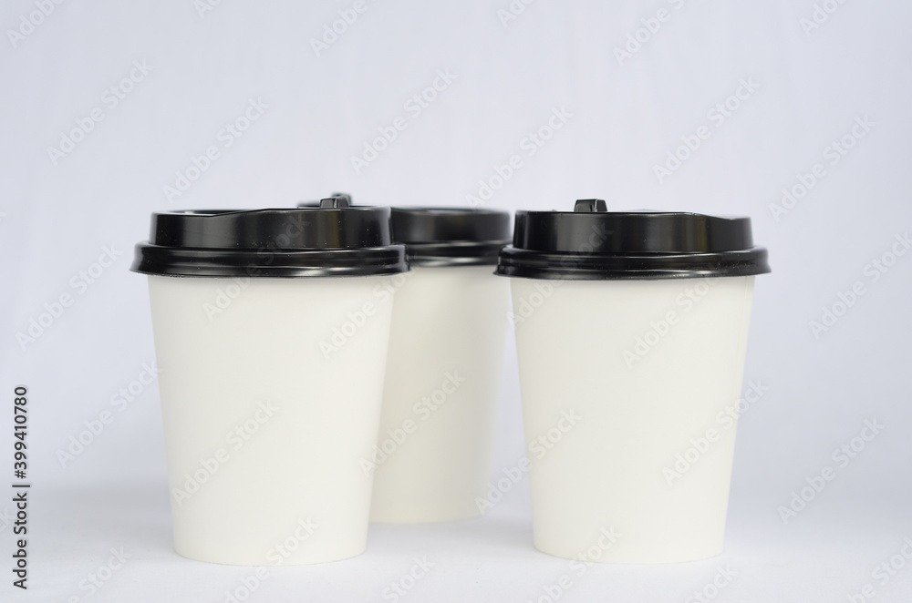 photo white cup plain on white background , mock up glass plastic
