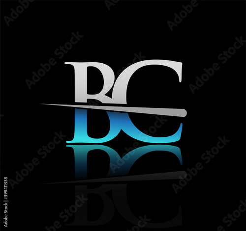initial logotype letter BC company name colored blue and silver swoosh design. vector logo for business and company