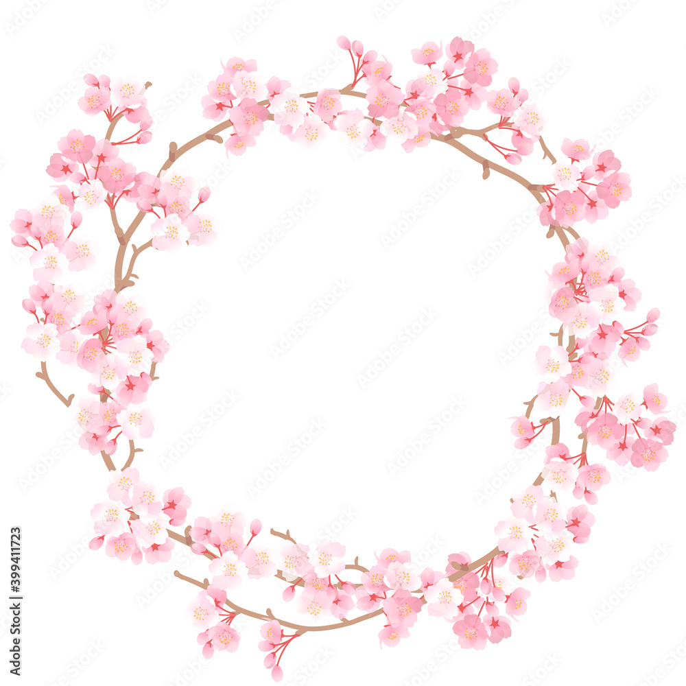 華やかな桜のサークルフレーム ベクターイラスト