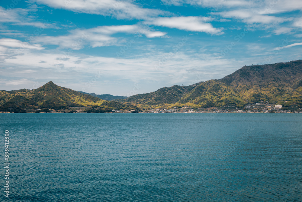 Blue sea with mountain in Shodoshima, kagawa, Japan Blue sea with mountain in Shodoshima, kagawa, Japan