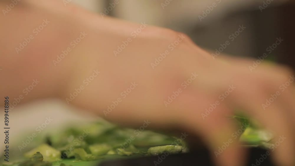 Closeup of Lettuce Being Chopped Closeup of Lettuce Being Chopped