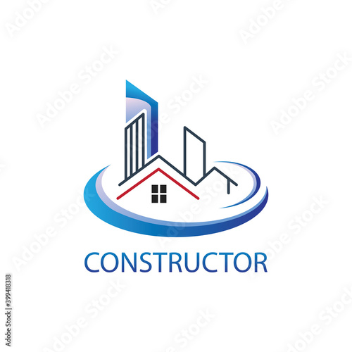 house construction logo outline illustration with color design vector