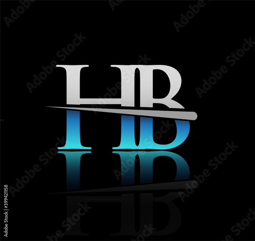 initial logotype letter HB company name colored blue and silver swoosh design. vector logo for business and company