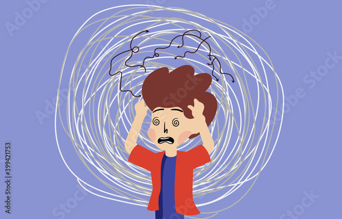 Vector of a stressed anxious frustrated boy