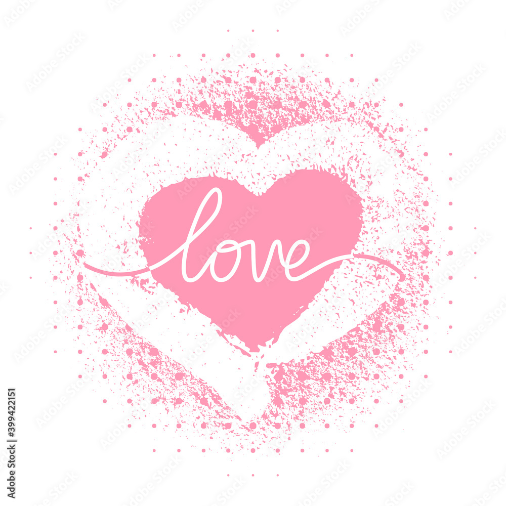 Heart cute. Heart with word love for t-shirt printing. Fashion icon isolated on white background. Pink modern hand drawn pattern for romance design, wedding celebration, prints. Vector illustration