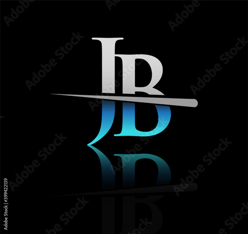 initial logotype letter JB company name colored blue and silver swoosh design. vector logo for business and company