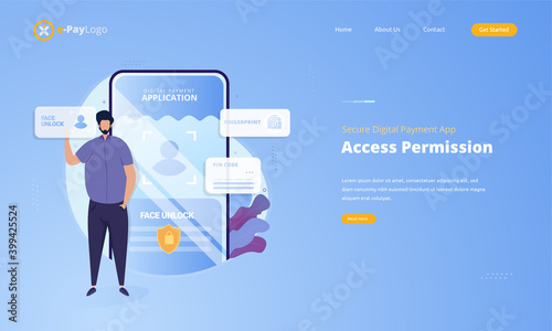 Access permission to secure digital payment application concept
