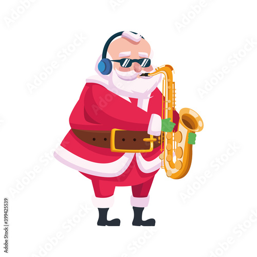cute santa claus playing saxophone character