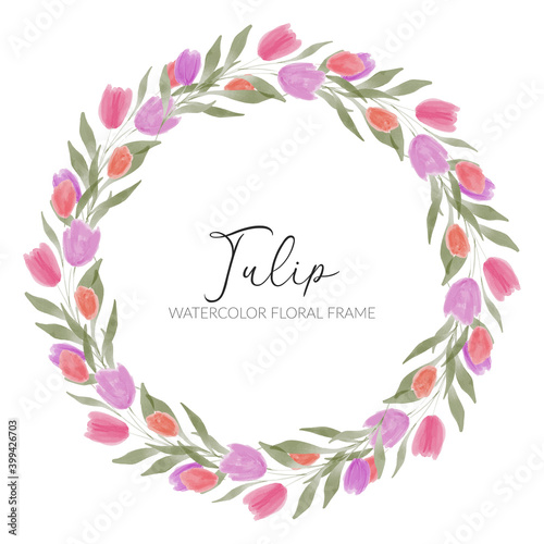 watercolor tulip flower wreath circle frame