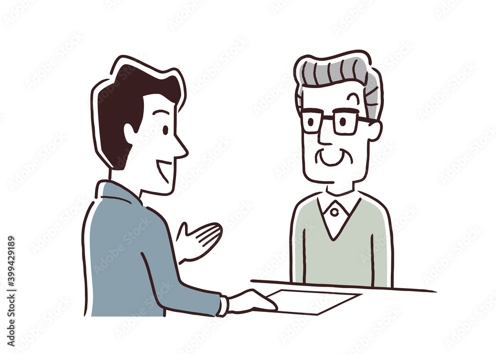 ベクターイラスト素材：シニア男性、窓口、接客、受付、対応
