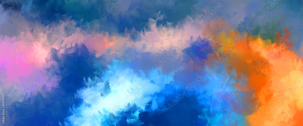 Abstract background of colorful brush strokes. Brushed vibrant wallpaper. Painted artistic creation. Unique and creative illustration.