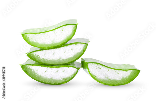 Aloe vera slice on white background.