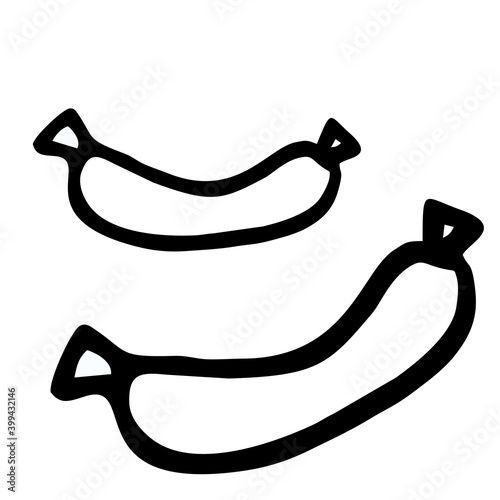 Sausage icon, food painted in black and white on a white background. Vector image