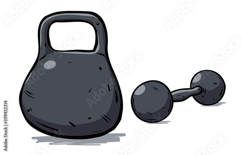 Old Heavy Dumbbell and Kettlebell