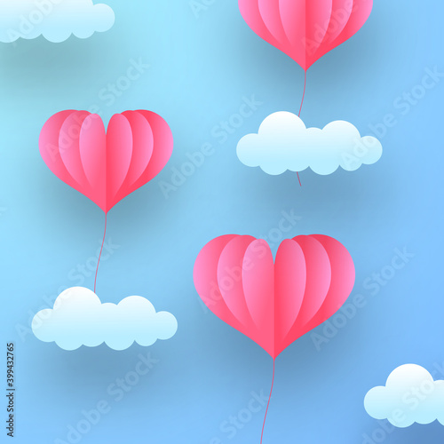 Wallpaper Mural Valentine greeting card soft pastel love romance decoration with paper cut style of flying hearth shape balloon Torontodigital.ca