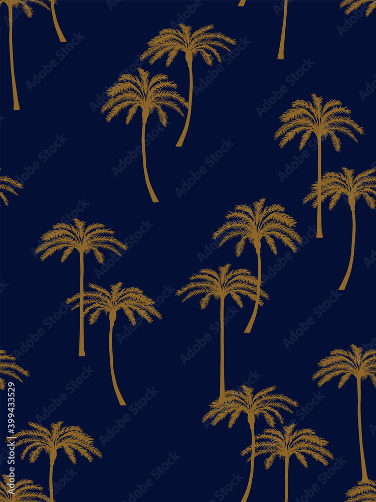 Realistic palm trees illustration in elegant colour. Seamless pattern. Flat vector