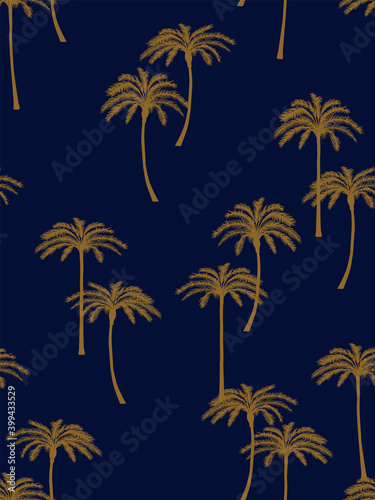 Realistic palm trees illustration in elegant colour. Seamless pattern. Flat vector