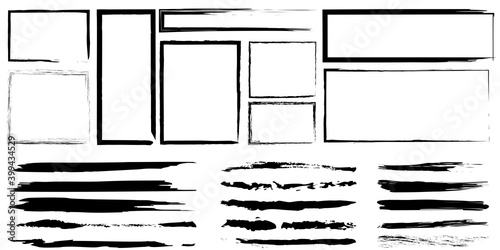 Hand drawn black brush lines rectangles. Grunge texture. Doodle black illustration. Stock image. EPS10.