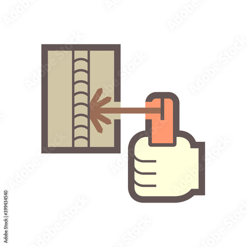Electrode welding icon. Include welding electrode stick, holder, pipe workpiece and hand welder. For welding process to join metal by electricity i.e. fabrication, construction, pipeline welding etc.