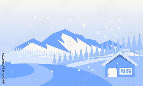 Vector illustration of winter scenery background