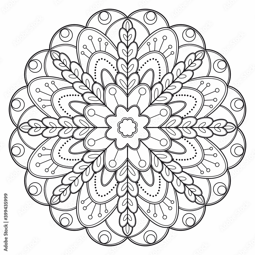 Plakat mandala Coloring book. design wallpaper. tile pattern. paint shirt, greeting card, sticker, lace pattern and tattoo. decoration interior design. hand drawn illustration. white background
