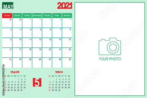 May 2021 Calendar Monthly Planner Design