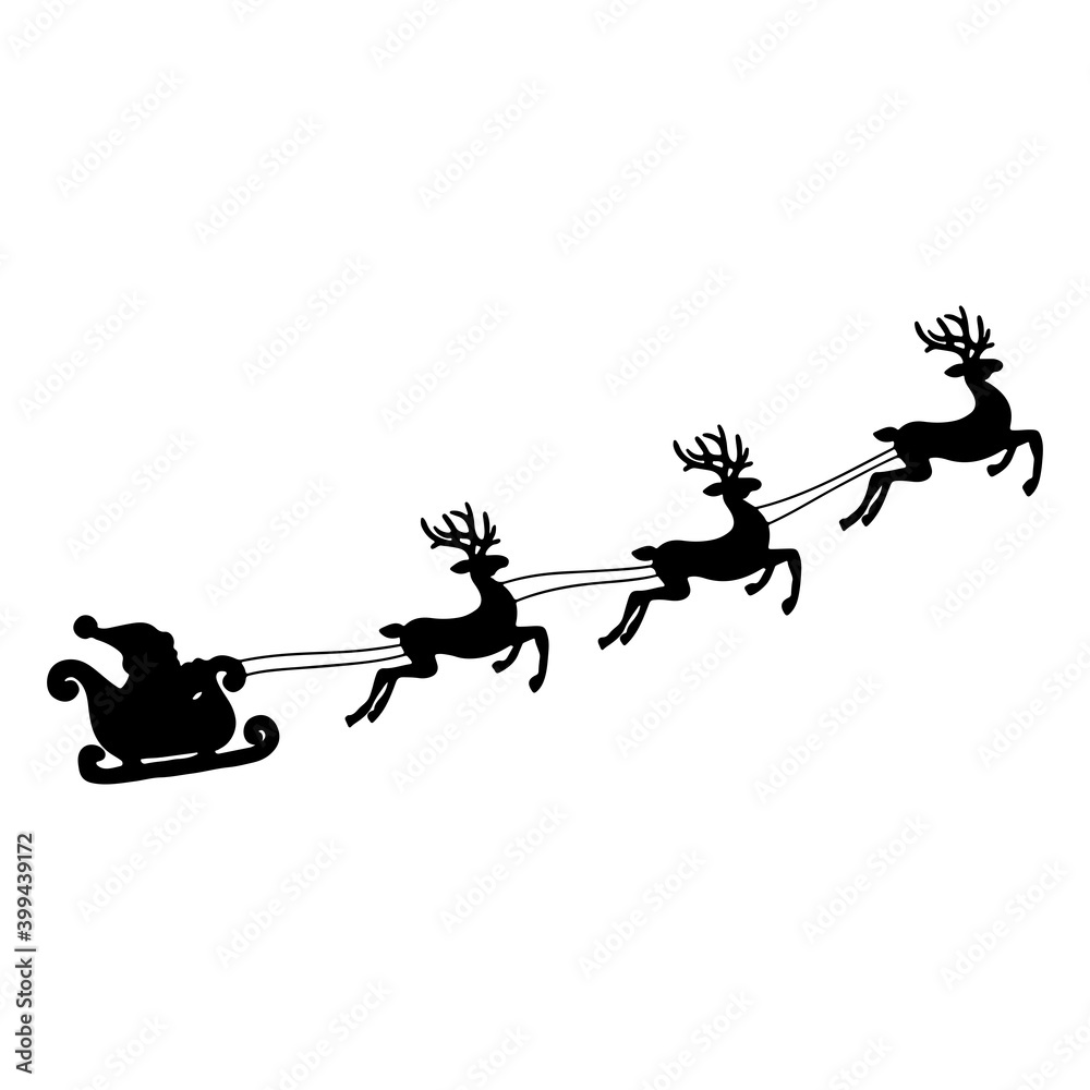 Santa Claus on the sky in winter season. Merry Christmas and Happy New Year. paper art design. Santa Claus silhouettes. Vector EPS 10.